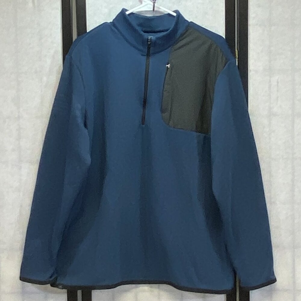 Adidas Long Sleeve Mock Neck Quarter Zip Waffle Knit Fleece Interior Top Blue XL